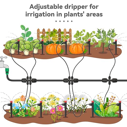 Drip Irrigation Emitters for 1/4" Drip Irrigation Tubing - Adjustable 360 Degree Water Flow Drippers on 5" Arrow Stake for Garden Watering System (25pcs Drip Emitters with Lock Barbed)