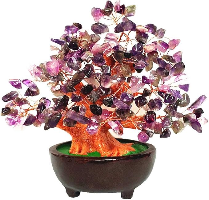 Colorsheng 7 Inch Quartz Crystal Money Tree Bonsai Feng Shui Gem Decoration for Wealth and Luck (Purple)