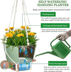 10 Inch Hanging Planters for Indoor Plants, 2 Pack Self Watering Hanging Baskets Flower Pots with Drainage Hole, Visual Reservoir & 2 Kinds of Plant Hanger for Home Decor(Green)