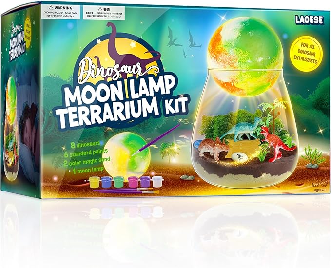 LAOESE Dinosaur Terrarium Kit for Kids - Dino Kid Crafts with DIY Moon Lamp Kit - Birthday Gifts for Boys Ages 4 5 6 7 8-12 Year Old - Arts and Crafts for Boy and Kids
