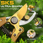 DECERK® 8.5" Premium Bypass Pruning Shears – Wood Grain Finish with Gold Titanium Blade, Japanese SK5 Steel, Balanced Ergonomic Handle for Precise Garden Trimming, Timeless Gardening Companion
