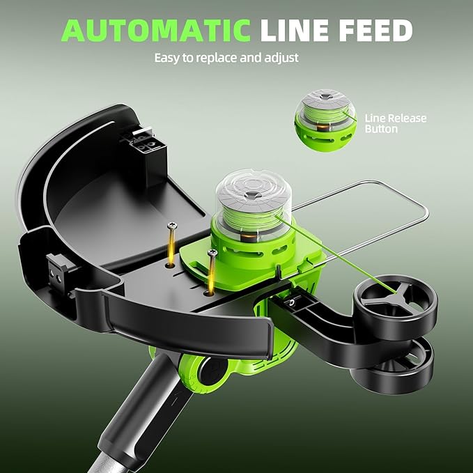 21V Weed Wacker Cordless & Lawn Edger, 9000RPM Electric Weed Eater with 2x2.0Ah Battery, 12" Auto Line Feed String Trimmer with 8 Pcs Spools, Lightweight Edger Lawn Tool for Yard, Green