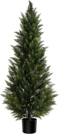 Outdoor Artificial Cedar Topiary Tree, Faux Evergreen Shrubs for Front Porch Decor, Lifelike Fake Bushes Plants for Home Living Room Front Door Decor (1, 5ft)