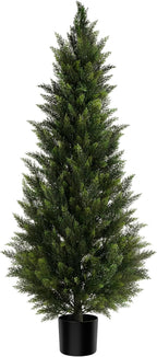 Outdoor Artificial Cedar Topiary Tree, Faux Evergreen Shrubs for Front Porch Decor, Lifelike Fake Bushes Plants for Home Living Room Front Door Decor (1, 5ft)