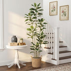 Artificial Rubber Tree 7FT, Tall Fake Plants in White Planter, Faux Plants Indoor Large Floor Silk Rubber Plant in Pot, Tropical Artificial Trees for House Home Office Room Outdoor Decor