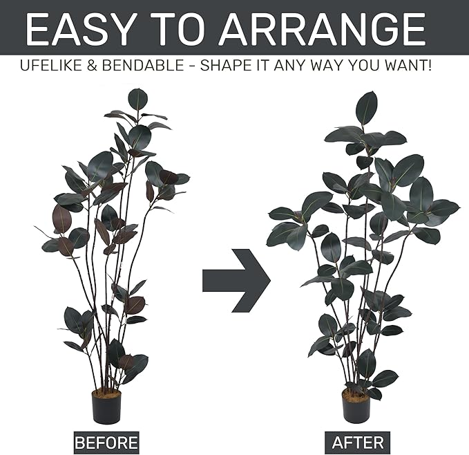 Artificial Rubber Tree 7.2FT(86in) Tall Faux Trees with Realistic Leaves, Fake Rubber Floor Potted Artificial Plants for Home Office Living Room Indoor Outdoor Decor (7.2feet,1Pack)