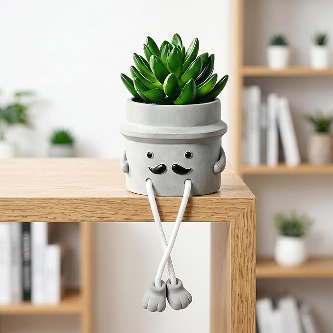 Fake Plant with Gray Flower Pot Artificial Succulents Plant for Indoor Bathroom Desk Office Windowsill Kitchen Live Faux Plant Decor Accessories 1PC