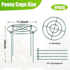 4 Pack Peony Cages and Supports, 11.5" Dx16 H Plant Supports for Outdoor Plants, Heavy Duty Metal Peony Support Cage Flower Support Rings, Plant Support Ring for Rose Tomato Hydrangea Strawberry