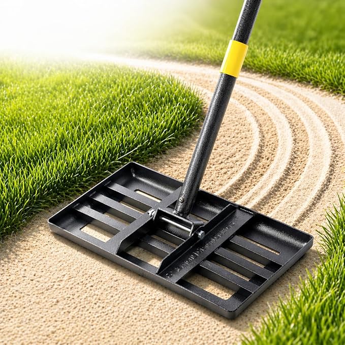 Lawn Leveling Rake - Heavy Duty 17"x10" Stainless Steel Leveler Plate,Reinforced Welds,28-60" Adjustable, Anti Flipping Smooth Edge,for Soil, Dirt,Ground,Backyard Top Dressing,Landscaping