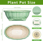 Bonsai Tree Pot - 13.2 Inch Large Ceramic Succulent Planter for Indoor Outdoor, Oval Plant Pot with Drainage Hole, Decorative Flower Pots, Home Decor, Gifts for Plant Lovers, Green