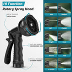 Garden Hose 100ft, 3/4" GHT Non-Expanding Water Hose Lightweight, Flexible Garden Hose with 10 Function Nozzle, Kink-Free, Sturdy, High-Pressure, Abrasion Resistant Hoses for Yard, Garden