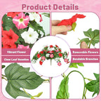 2 Pack Artificial Flowers Hanging Baskets for Outdoors, 10 PCS UV Resistant Faux Outdoor Plants, Fake Petunias Silk Flowers for Garden Balcony Yard Porch Decor (White Red Pink)