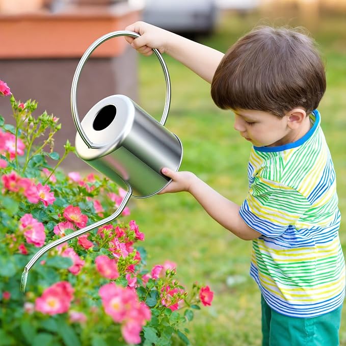 Plant Watering Can, 50 oz / 1500 ml Stainless Steel Metal - Modern Decorative with Long Spout for Indoor Potted Plants, Bonsai, Garden Flowers, Silver