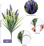 Geegoods Artificial Plants Flowers Outdoor – 24 Bundles UV Resistant Faux Lavender Flowers with Monkey Grass for Garden Porch Window Patio Hanging Planter Decor