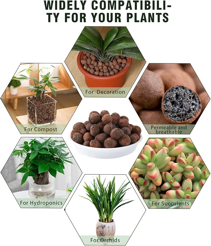 Natural Leca Clay Pebbles, 17LBS 8mm-18mm Expanded Organic Balls Plants Grow Media Gardening Soil for Hydroponics, Drainage, Decoration, Aquaponics