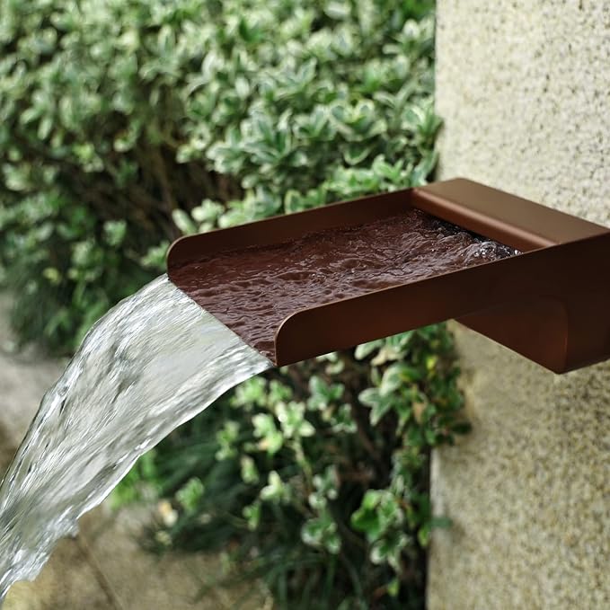 PONDO 304 Stainless Steel Made Exquisite Handcrafted Waterfall Spout for Landscape, Water Fountain Spout Scupper Luxury Decoration for Pools, Ponds, Water Walls (Brown Powder Coating)