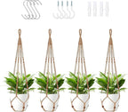 LEWESU Jute Macrame Plant Hanger Indoor Set of 4 Hanging Planter Basket Flower Pot Holder with Decorative Wood Beads & No Tassels for Indoor Outdoor Boho Home Decor, 35 Inch Brown (Pots Not Included)