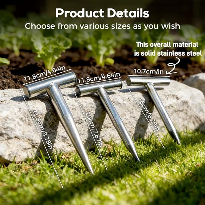 Plant Hole Digger for Planting, 2026 New T Wooden Handle, Seed Planter Tool for Plant Labels, for Self Watering Stakes, Hand Held Bulb Planter for Tulip Daffodil Crocus Garden Tool (M Hollow)