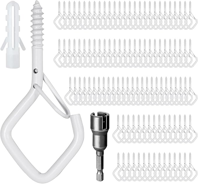 110 PCS Q-Hanger Hooks for String Lights, Ceiling Hangers for Plants & Wind Chimes, Christmas Decorations Outdoor Hooks White