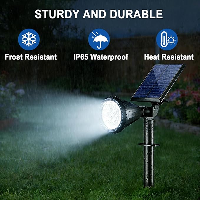 WELALO Solar Spot Lights Outdoor Waterproof IP65, 2 Pack 4 Lighting Modes Solar Powered Landscape Spotlights with Auto On/Off, Solar Garden Christmas Yard Pathway Wall Lights for Outside, Cool White