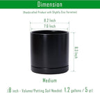D'vine Dev 8.2 Inch Ceramic Planter Pot with Drainage Hole and Saucer, Indoor Cylinder Round Planter Pot, Black, 94-O-D-2