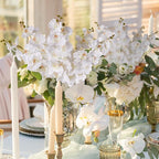 6 Pcs Artificial Orchid Stems 33.5" Tall 9 Large Petals Fake White Phalaenopsis Flower Arrangements for Home Wedding Living Room Table Centerpiece Office Table Decor White