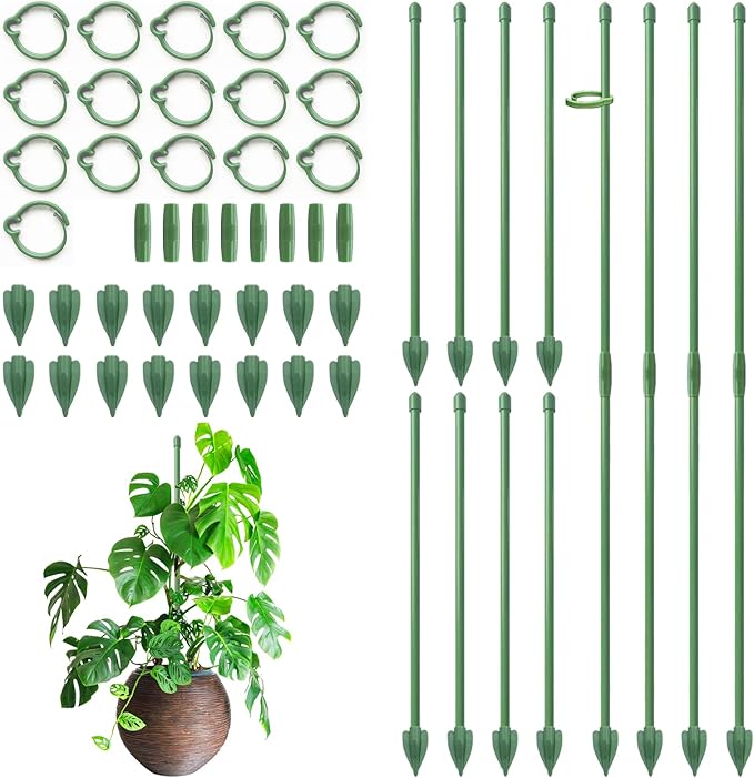 Plant Stakes for Indoor Plants, RIFNY 12 Inch Plant Support Stakes with Clips, Tall Adjustable Plant Sticks for Indoor Monstera Tomato Orchid Potted Plants Flower (16 PCS, Green)
