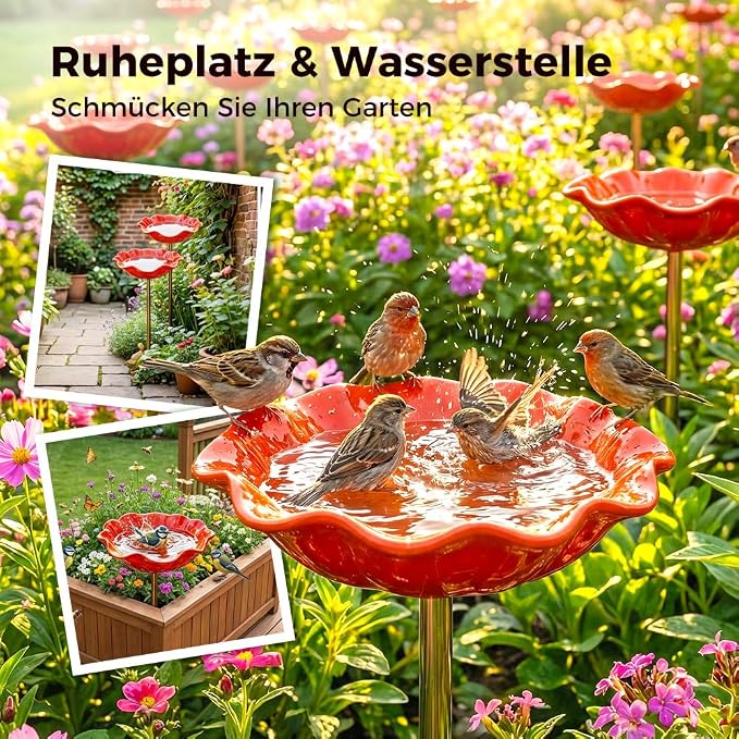 Handmade Metal Flower Garden Stake, 2026 New Handmade Flower Garden Stakes Bird Bath, Hold Water Suitable for Gardens, Patios, Lawns, Backyard Decor and Outdoor Landscaping Use (C)