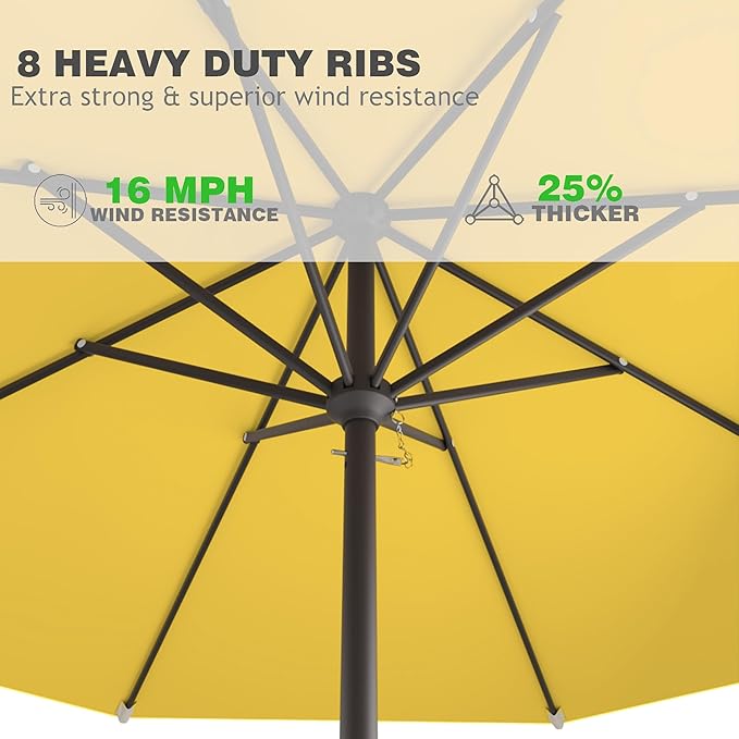AreShark 12 FT Patio Umbrella for Outdoor, Outdoor Table Umbrella, Outdoor Patio Umbrellas with 8 Sturdy Ribs, Patio Umbrellas for Market, Garden, Deck, Backyard, Pool, Yellow