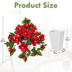 Briful Artificial Hanging Hibiscus Flowers in Pot, Tropical Faux Hibiscus Plant with Removable Decorative Planter, Red Trailing Flower Basket for Porch Patio Balcony Indoor Outdoor Home Decor