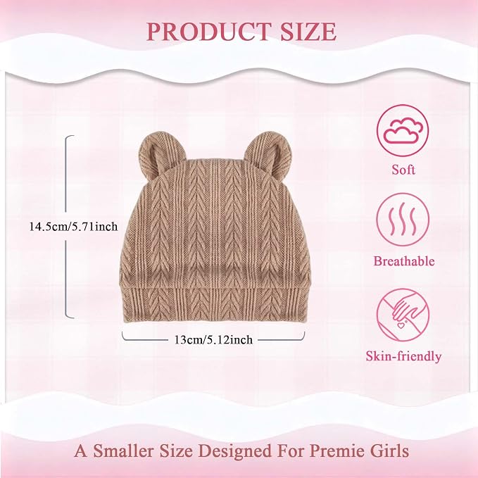 Newborn Baby Girl Hats Mittens Set Cotton Hospital Bow Hat Beanies Caps Gloves for New Born Girls 0-6 Months