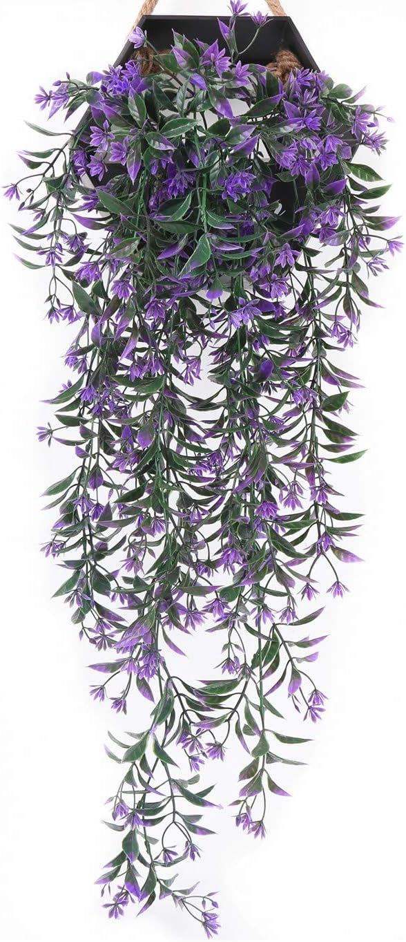 PASYOU Artificial Hanging Ivy, Vine Plastic Plants Grass Leaves Foliage Vines, UV Resistant Greenery Fake Flowers for Home Indoor Outdoor Garden Door Wall Wedding Party DIY Decoration - Purple 4 Pack