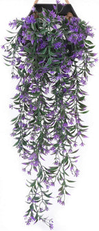 PASYOU Artificial Hanging Ivy, Vine Plastic Plants Grass Leaves Foliage Vines, UV Resistant Greenery Fake Flowers for Home Indoor Outdoor Garden Door Wall Wedding Party DIY Decoration - Purple 4 Pack