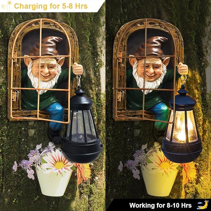Gnomes Outdoor Garden Statues Gifts Mothers Day Summer Decor Whimsical Fairy Garden-10 Inch Elf Outdoor Tree Hugger Statues- Tree Face Sculpture, Yard Art Patio,Fence,Lawn,Wall Gnomes Ornament