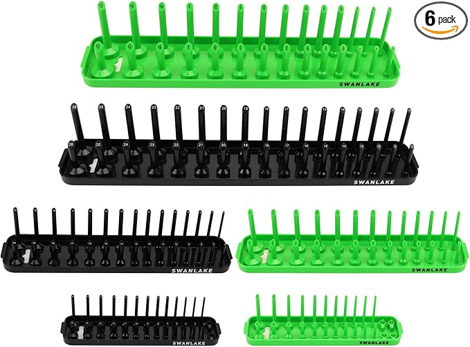 SWANLAKE Socket Organizer Tray, 6-Piece Socket Holder Tray, SAE and Metric, 1/4", 3/8", and 1/2" Drive Sockets Organizer for Toolboxes