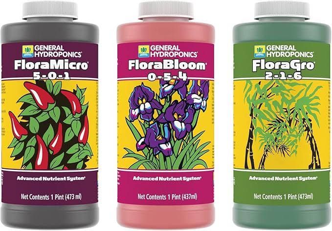 General Hydroponics FloraSeries Advanced Nutrient Fertilizer System, 3-Part Bundle with FloraMicro, FloraBloom and FloraGro, 16 oz.