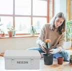 Seed Storage Organizer, 4 Compartment Seed Storage Box with Safety Lock, Metal Seed Box Seed Packet Container with 1 Pen, 12 Slots, 20 Plant Labels & 30 Seed Envelopes, White Gardening Gift