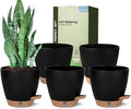 5 Pack 6 Inch Self Watering Planters for Indoor Plants, Automatic Watering Pots for Busy Plant Parents & Vacation, Decorative Modern Flower Pots with Drainage & Saucers (Black, 6 inch)