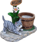 Animal Outdoor Statue Planter Solar Light Welcome Garden Sculpture Resin Flower Pot Decorative Porch Patio Yard Lawn Entryway Figurine with LED Lamp Rustic Plant Holder Ornament Courtyard (F)
