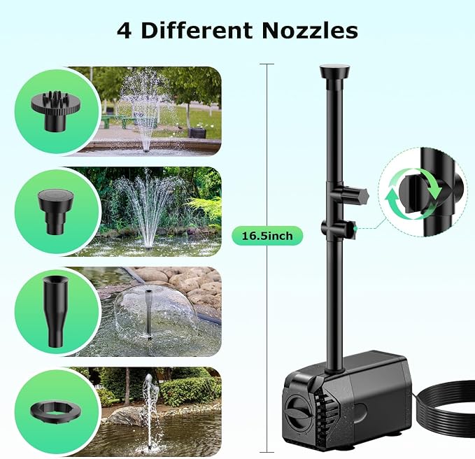 POPOSOAP Solar Fountain Pump, 45W Solar Pond Pump Kit with 340GPH Flow Rate Adjustable, PVC Tubing Solar Powered Water Pump for Outdoor Fountains, Garden, Ponds, Pools, Fish Tank, Backyard P145H