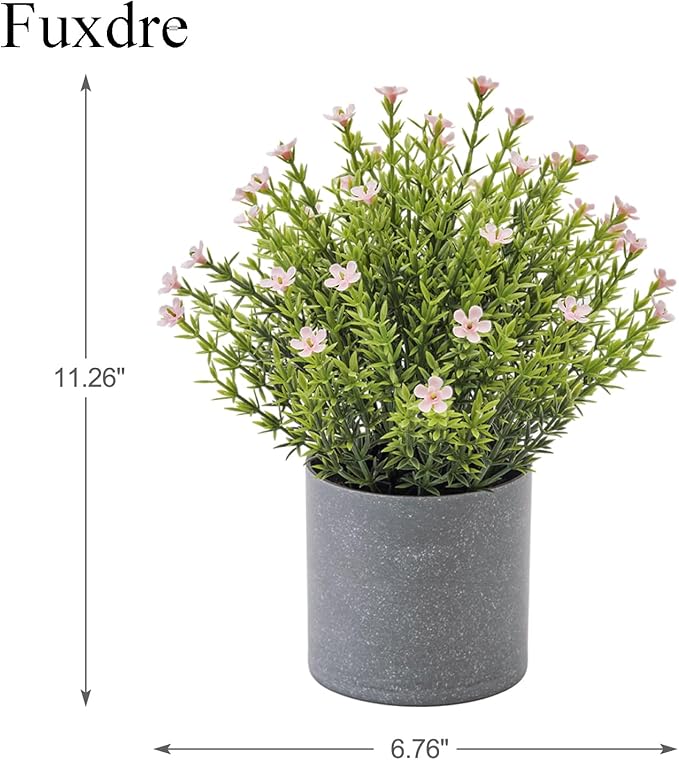 2 Pack Small Desk Plants, Artificial Bathroom Plants Decor with Thyme Flower in Vintage Melamine Pots, Faux Plants Indoor for Shelf Decor in Home Office, and Spring Decor (Pink)