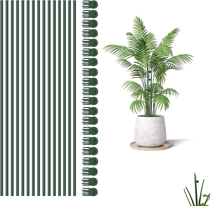 65 Pcs Plant Support Kit: 25pcs Rubber-Coated Garden Stakes (12 Inch) & 40pcs Plant Clips - Adjustable Bendable Stems for Tall Flowers, Indoor & Outdoor Plants, Craft DIY