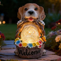 Solar Dog Garden Statues Decor with Flower Waterproof Figurine Resin Sculpture Gift for Mom Grandma, Outdoor Decorations for Porch Patio Lawn Yard Home House Gardening Birthday Housewarming (Dog)