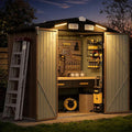 Aoxun 6' x 4' Outdoor Shed with 2 Pack Motion Sensor Light Garden Metal Storage Shed with 4 Vents, Lockable Doors for Patio, Lawn & Garden, Brown