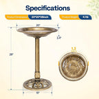 VIVOHOME Bird Bath for Outside, Polyresin Pedestal Bird Baths for Outdoor, Garden, 28 Inch Height Weather-Resistant Birdbaths with 20" Bowl, Antique Copper
