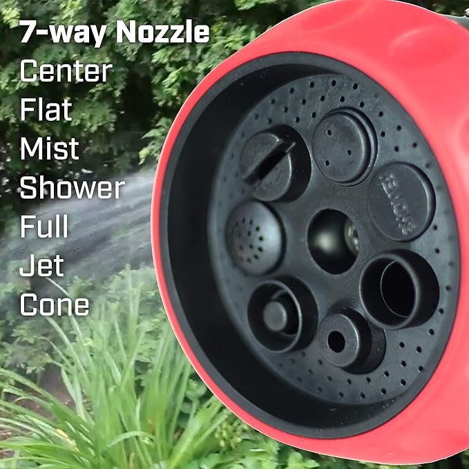 Chapin International 4610 Professional Heavy Duty 7-way Spray Nozzle With Ergonomic Rubber Grip, Black/Red
