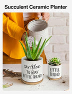 Say Aloe to My Little Friend Small Planter Pot, Funny Succulent Planter Pots Set of 2, Windowsill Decor Indoor, Small Succulent Pots for Women Plant Lovers, 3.5 inch (Plant Not Included)