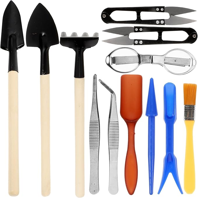 GANAZONO 12pcs Gardening Tool Set for Succulent Planting with Sprayer, Soil Shovels, Pruning Shears, and Flowerpot Accessories – Small Hand Tools for Indoor and Outdoor Garden Care