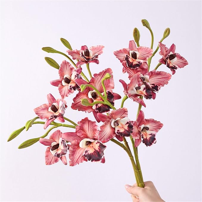2-Pack 21in Spring Artificial Orchid, Oil Painting Style Romantic Fake Flowers, Wedding Home Decor, Living Room Table Centerpiece, Festival Artistic Display(Dark Purple)