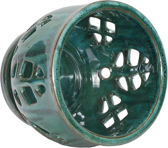 W&W Orchid Pot with Holes and Saucer for Repotting, Green Mix, 6.5"